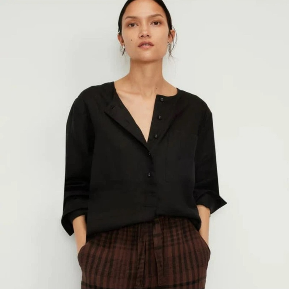 Everlane The Linen Popover Shirt in Black •Size 4 •NWT